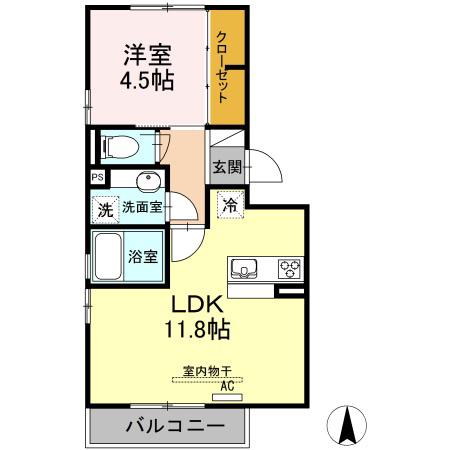 エクセラン A(1LDK/3階)の間取り写真