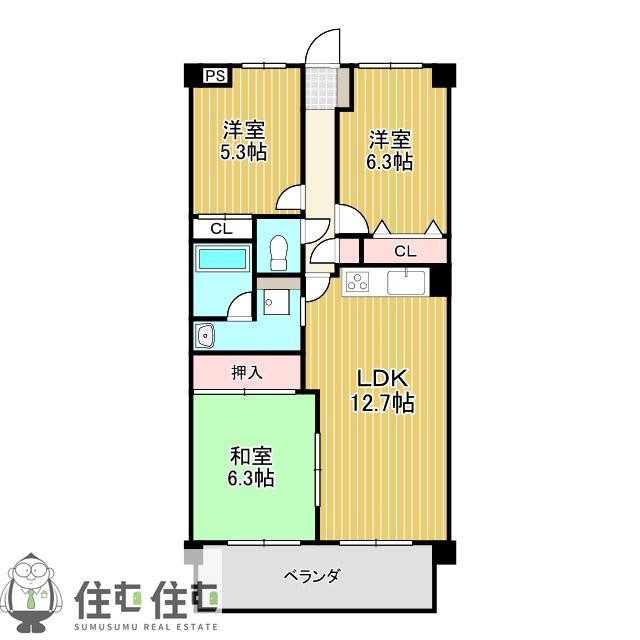 アヴニ-ル小坂(3LDK/2階)の間取り写真