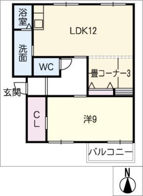 グリーンポケット A棟(1LDK/2階)の間取り写真