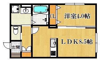 リノアネラ合川(1LDK/1階)の間取り写真