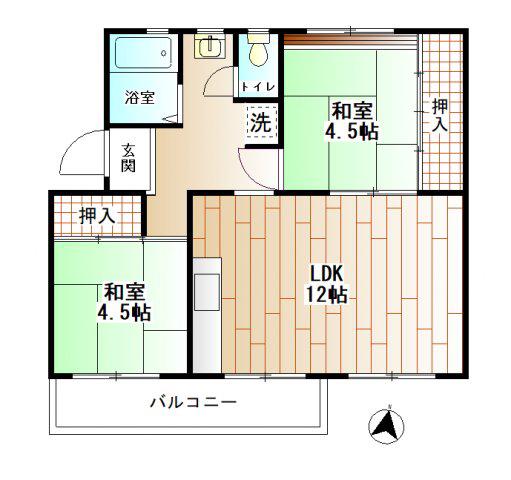 左近山団地5-2棟(2LDK/5階)の間取り写真
