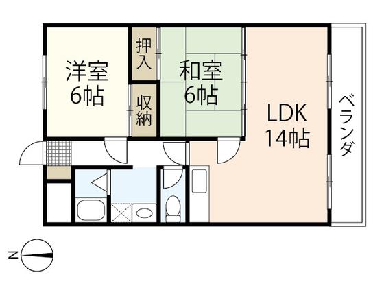 中央マンション(2LDK/1階)の間取り写真