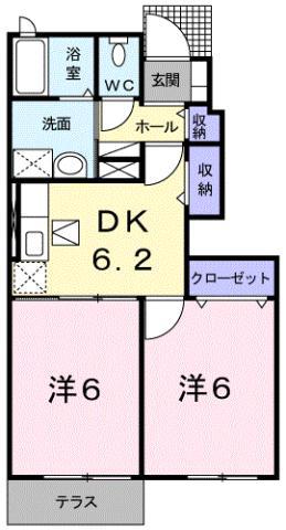 アグリーアブル レジデンス C(2DK/1階)の間取り写真