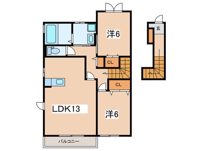 アミティエ B棟(2LDK/2階)の間取り写真