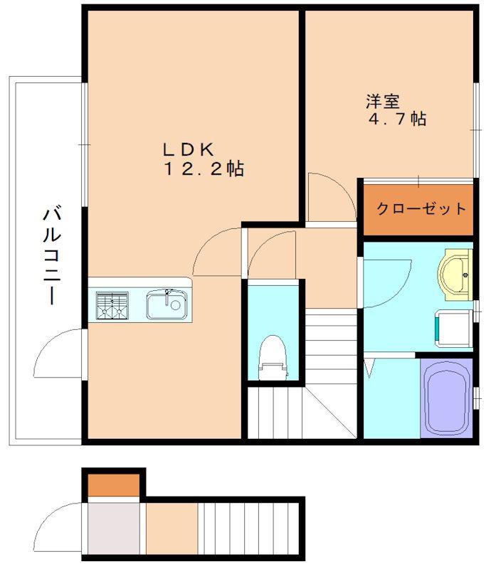 DIO赤間(1LDK/2階)の間取り写真
