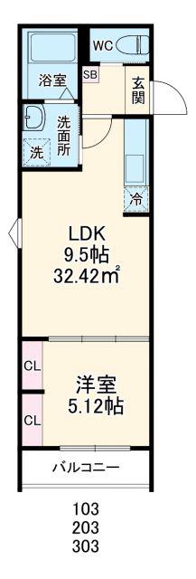 GRADUS若葉(1LDK/1階)の間取り写真