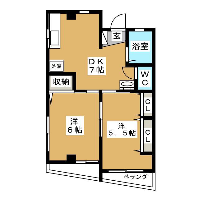 梶谷ビル(2DK/2階)の間取り写真