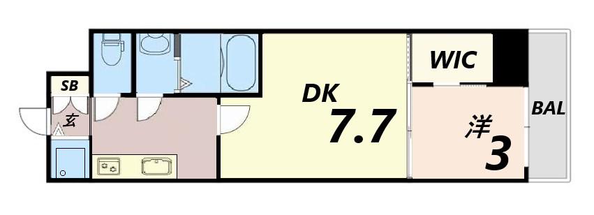 レーヴメゾン出屋敷(1DK/15階)の間取り写真