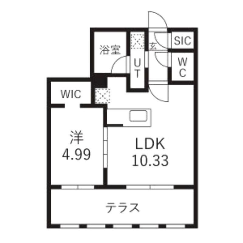 GA-二十四軒3-3MS A棟(1LDK/1階)の間取り写真