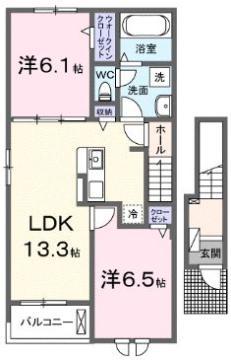 プラシードB(2LDK/2階)の間取り写真