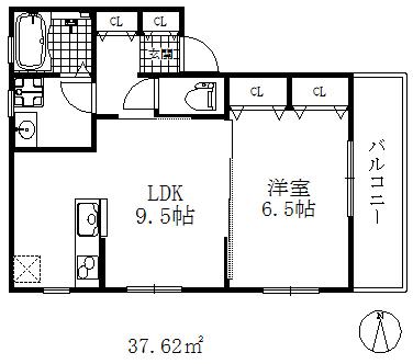 カリン御崎公園(1LDK/3階)の間取り写真