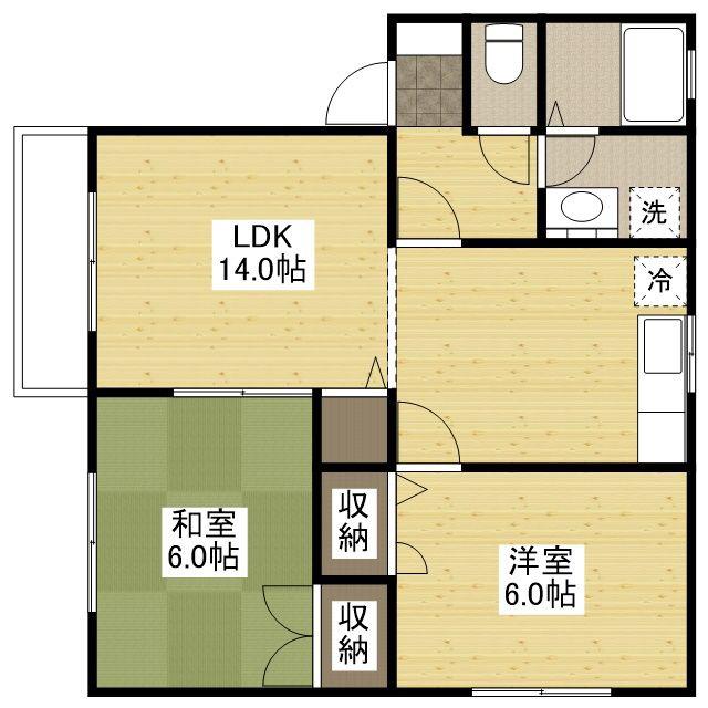 エスポワール曙A・B棟(2LDK/2階)の間取り写真