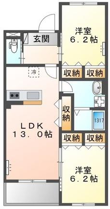 フローラ ガーデン(2LDK/2階)の間取り写真