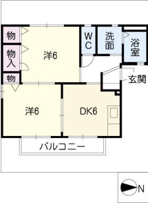 アネックスMARUMI B棟(2DK/2階)の間取り写真