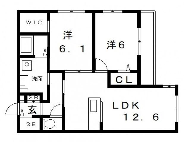 シャーメゾン セオ 帝塚山(2LDK/2階)の間取り写真