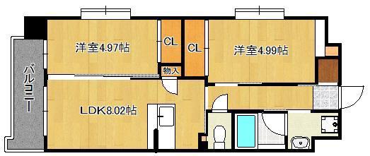 ウィングス到津の森(2LDK/6階)の間取り写真