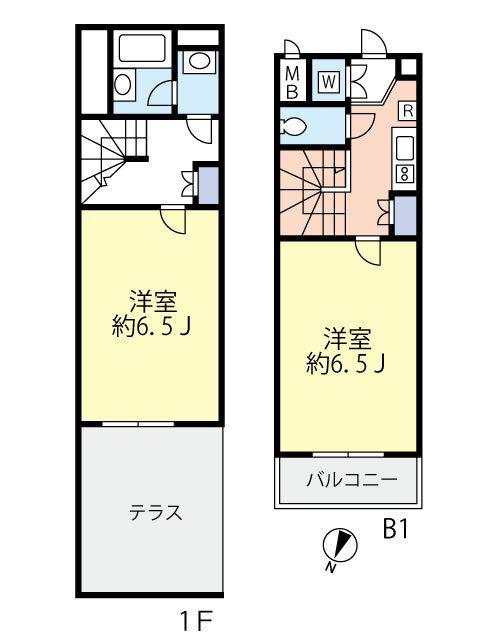 ルーブル中野富士見町伍番館(2K/B1階)の間取り写真
