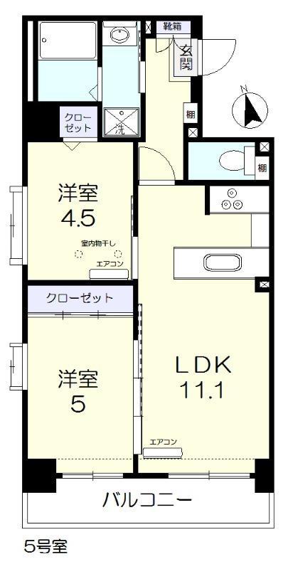 サンセール東古松II(2LDK/8階)の間取り写真