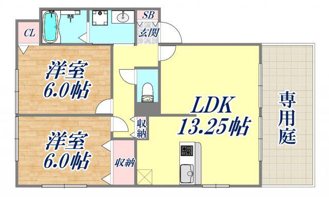 トワヴェール甲陽(2LDK/1階)の間取り写真