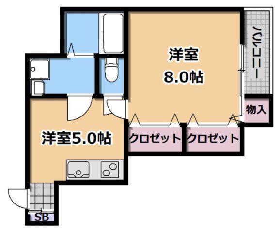 グランドソレイユ香里園(1DK/2階)の間取り写真
