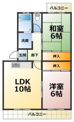パープルシャトーA(2LDK/2階)の間取り写真