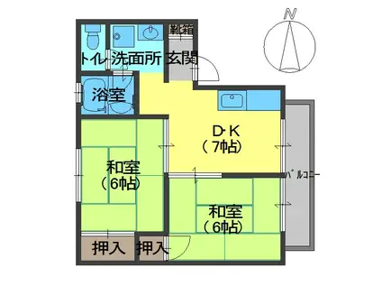 宝塚シャンテ(2DK/1階)の間取り写真