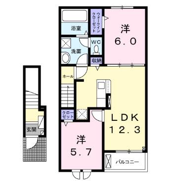 シーズン HR(2LDK/2階)の間取り写真