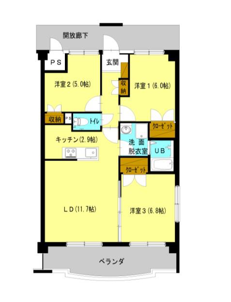 パルテール(3LDK/1階)の間取り写真