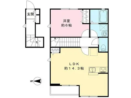 サニーウェル(1LDK/2階)の間取り写真