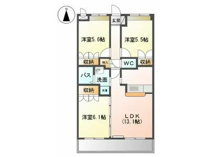 カサルビア(3LDK/1階)の間取り写真
