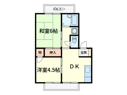 メロディーハイツ高槻I(2DK/1階)の間取り写真