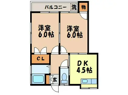 スカイピア大宮(2DK/2階)の間取り写真