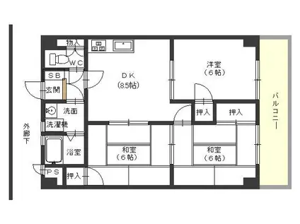 コクサイマンション広中央(3DK/4階)の間取り写真