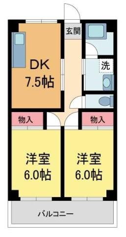山本不動産第8ビル(2DK/3階)の間取り写真