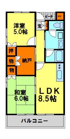 ハイツ竹田(2SLDK/3階)の間取り写真