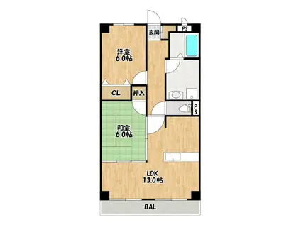 パールグレイス(2LDK/2階)の間取り写真