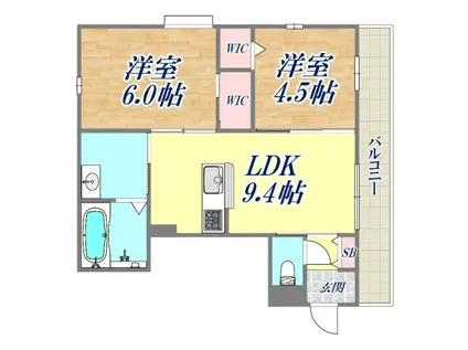 LOISEAUBLEU甲子園(2LDK/2階)の間取り写真