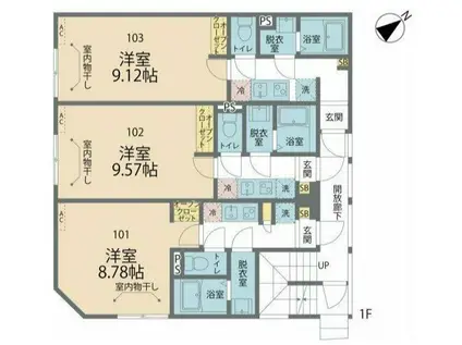 カインドネス相模原氷川町II(1K/1階)の間取り写真
