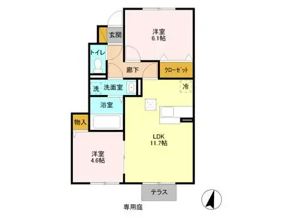 カサヴェール II(2LDK/1階)の間取り写真