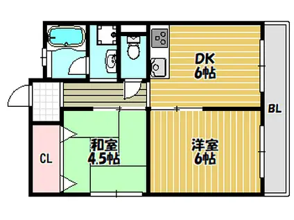 野崎ヶ丘ハイツ17(2DK/4階)の間取り写真