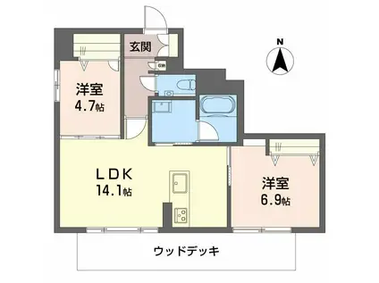 ウイングズドエル(2LDK/1階)の間取り写真