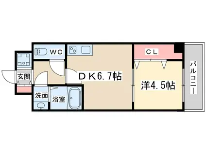 ワンルーフフラットフクシマ(1DK/5階)の間取り写真