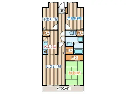 グリーンパレス(3LDK/6階)の間取り写真