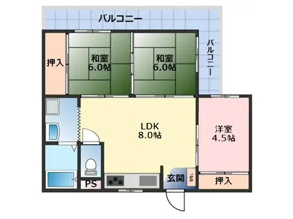サンハイムモリグチ(3LDK/1階)の間取り写真
