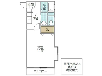 グランクレール3番館(1K/1階)の間取り写真