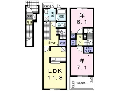 プロムナード高田A(2LDK/2階)の間取り写真