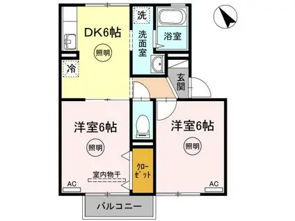 イースト16C棟(2DK/2階)の間取り写真