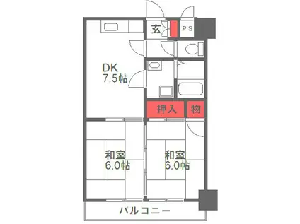 エメラルドマンション砂津(2DK/7階)の間取り写真