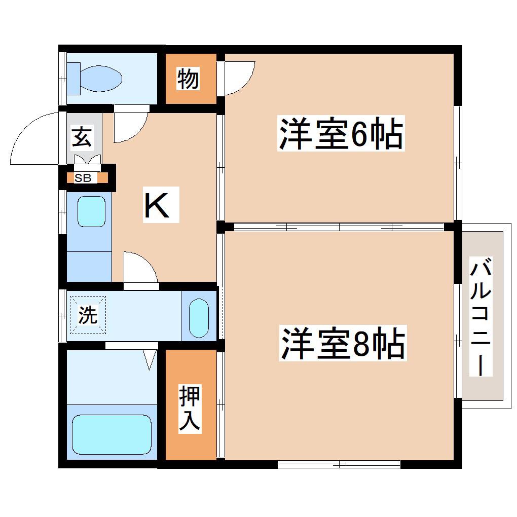 ペレオ大和町(2K/2階)の間取り写真