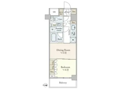 パークホームズ初台一丁目(1DK/2階)の間取り写真